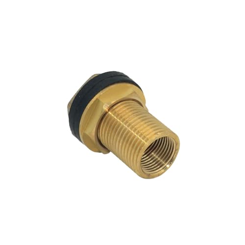 VARMHUS Solid Brass Bulkhead Fitting,2 Rubber Seal Washers, NPT Female to NPT Male Thread Water Tank Connector for Rain Barrels Aquariums (1PC 1/2" Female 3/8" Male) - size: 1PC 1/2" Female 3/8" Male