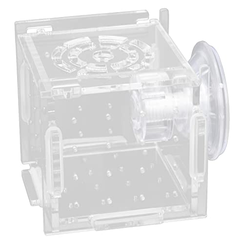 Fish Isolation Box | Acrylic Breeding Hatchery for Young Fishes/Shrimp | 1.5mm Hole Size with Feeding Port & Suction Cup | 6 Panels + 8 Silicone Rings (Single-Cable mini 6 * 6 * 6)