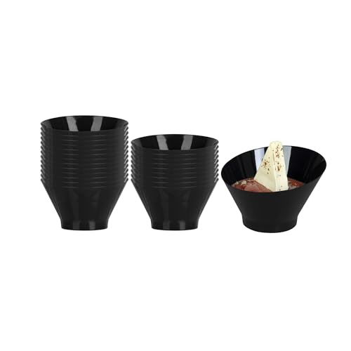 Restaurantware-5 Ounce Inch Serving Bowls, 100 Disposable Appetizer Bowls - Incline Design, Round, Black Plastic Snack Bowl, Durable, For Weddings Birthdays, And More - color: Black, size: 5 oz, style: 100 Count