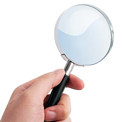 Classic Handheld Magnifying Glass - Portable Compact Design for Travel, and 3" Glass Lens with 3X Magnification for Reading Small Print, and Hobbyists, Black, (SON-DP-8119)