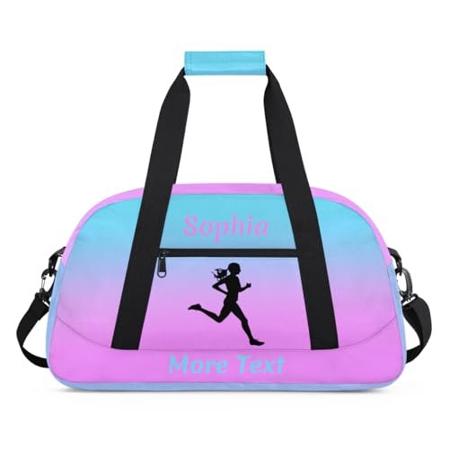 Personalized Kids Gym Bag for Girls Custom Name Sports Duffel Bag Weekender Overnight Travel Bags Pink Running Gifts - color: Color 4, style: Running