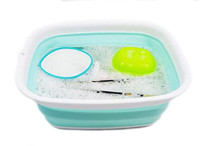 SAMMART 9.45L (2.5 Gallon) Collapsible Tub - Foldable Dish Tub - Portable Washing Basin - Space Saving Plastic Washtub (White/Lake Green, M) - color: White/Lake Green, size: Medium