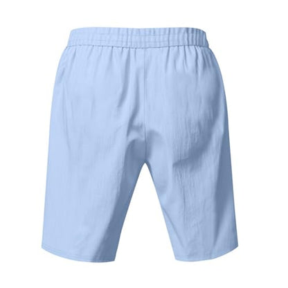 Linen Cargo Shorts for Men 2025 Summer Casual Elastic Waist Drawstring Lightweight Workout Beach Shorts with Pockets Sky Blue M