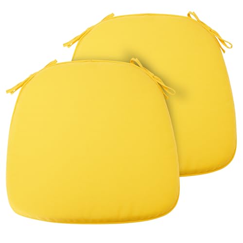 FUNHOME 17"x16"x2" Outdoor Chair Cushions Set of 2, Water Resistant Patio Chair Pads with Ties, Seat Cushions for Home Garden Furniture Decoration-Yellow - color: Yellow, size: Set of 2