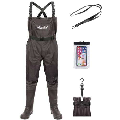 Lekesky Fly Fishing Chest Waders with Boots for Men Women, US Sizes 5–14,2-Ply Nylon/Pvc Waterproof Waders - color: Brown, size: M11