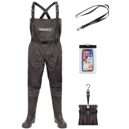 Lekesky Fly Fishing Chest Waders with Boots for Men Women, US Sizes 5–14,2-Ply Nylon/Pvc Waterproof Waders - color: Brown, size: M11