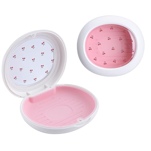 Cute Retainer Case with Silicone Pad, Portable Slim Aligner Case Orthodontic Retainer Box, Denture Storage Container Travel Mouth Guard (Small Cherry) - color: Small Cherry