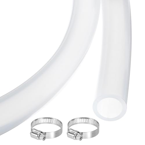 MECCANIXITY 5ft Clear Silicone Rubber Tubing 1" ID 1 1/8" OD Plastic Tube Flexible Air Hose for Brewing, Wine Making, Pump Siphon, 25mm x 29mm, with 2pcs Clamps - size: 5ft