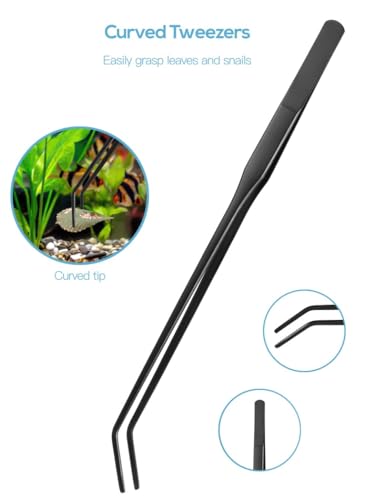 4-Piece Aquarium Tool Set, Curved Scissors, Tweezers, Sand Spatula & Fish Net for and Tank Cleaning