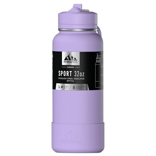 Hydrapeak 32oz Sport Insulated Water Bottle with Straw Lid, Leak & Spill Proof, Keeps Drinks Cold for 24 Hours, Hot for 12 Hours, Premium Stainless Steel Water Bottles (32oz, Dlavender) - color: Dlavender