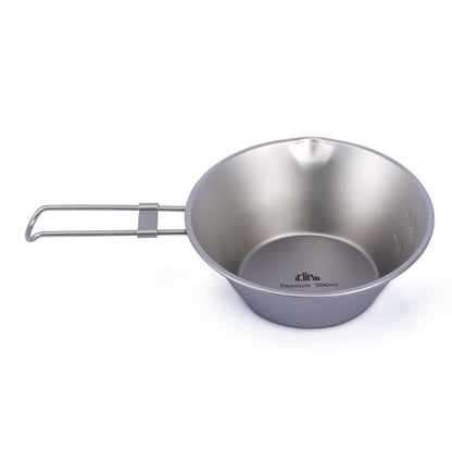 Titanium Bowl with Foldable Handle Ultralight Compact Portable Flatware Tableware with Bag for Outdoor Camping Backpacking Hiking Travel Picnic