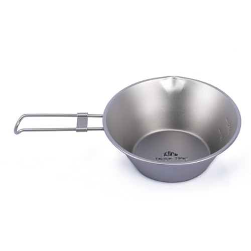 Titanium Bowl with Foldable Handle Ultralight Compact Portable Flatware Tableware with Bag for Outdoor Camping Backpacking Hiking Travel Picnic