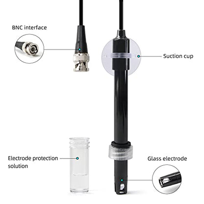 Replacement PH Probe Electrode Sensor with BNC Connector for Hydroponic Aquarium Laboratory Meter Controller Device, Low Impedance Corrosion-Resistant Tester Kit