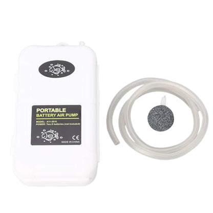 Aquarium Oxygen Pump, Battery Powered Mini Air Pump 5W with 0.6m Hose and Bubble Stone, Portable Fish Tank Aerator for Emergency Oxygenation Outdoor Fishing Bait Buckets