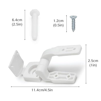 White Plastic Toilet Seat Hinge Replacement with Bolts, Screws, and Nuts, Universal Toilet Seat Bracket Hardware for Replacement and Repair.