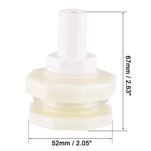 uxcell Bulkhead Fitting Adapter 16mm Barbed x G3/4 Female ABS White for Aquariums, Water Tanks, Tubs, Pools 4Pcs - size: G3/4