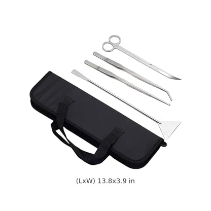 4 Pcs Aquatic Plant Tools for Aquarium, Aquascape Stainless Steel Kit, Tweezers, Scissors, Spatula with Canvas Bag, for Fish Tank Setup