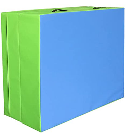 PRISP Incline Gymnastics Mat - 71 x 28 x 14 Inch Tumbling Cheese Wedge Mat - color: Green; Blue