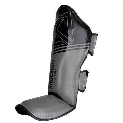 Muay Thai Shin Guards MMA Martial Arts -Padded, Adjustable Leg Guards with Instep Protection for Training and Sparring Gear Kickboxing Equipment – Durable, Professional - color: Black/Gray, size: Large-X-Large