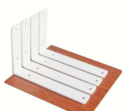 4 Pack - L 9" x H 6" x W1.5, 5mm Thick White L Shelf Bracket, Iron Shelf Brackets, Metal Shelf Brackets, Floating Shelf, Shelf Supports with Screws - size: 9''x6'', style: White 4 Pack