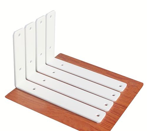 4 Pack - L 9" x H 6" x W1.5, 5mm Thick White L Shelf Bracket, Iron Shelf Brackets, Metal Shelf Brackets, Floating Shelf, Shelf Supports with Screws - size: 9''x6'', style: White 4 Pack