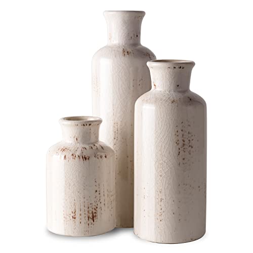 Ceramic Vase Set - 3 Small Vases,KAYLYNN Ceramic Vases for Rustic Home Decor, Living Room Decor, Table Décor, Bookshelf, Mantel Decor, Vases for Centerpieces, Vases for Flowers, Decorative - style: Art Deco