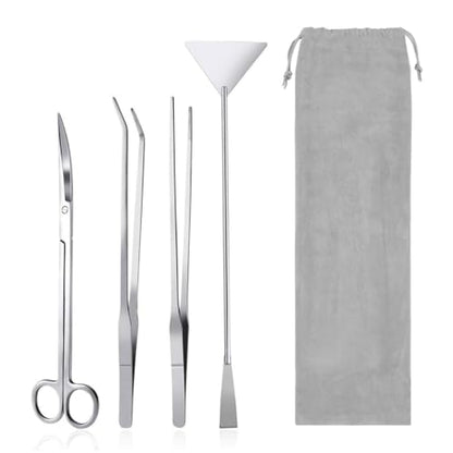 Aquarium Aquascaping Tool Stainless Steel Aquascape Tools Kit 4 in 1 Anti-Rust Fish Tank Starter Kit with Tweezers Scissors Spatula for Aquarium Plants (Silver) - color: Silver