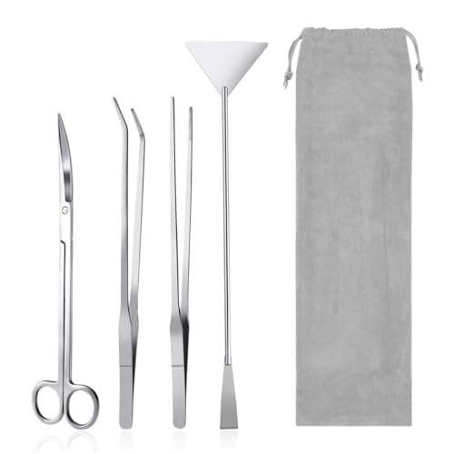 Aquarium Aquascaping Tool Stainless Steel Aquascape Tools Kit 4 in 1 Anti-Rust Fish Tank Starter Kit with Tweezers Scissors Spatula for Aquarium Plants (Silver) - color: Silver
