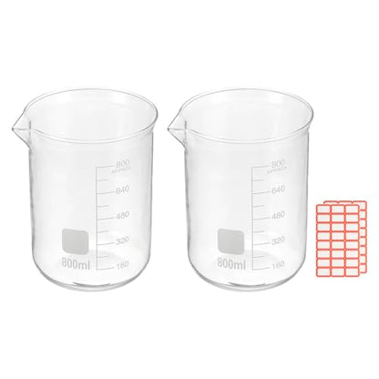 PATIKIL 800ml Glass Beaker, 2 Pack Measuring Glass Beaker Graduated Borosilicate Lab Cups Mug Low Form Heat Safe Transparent with Spout Label for Laboratory Science Kitchen Liquids