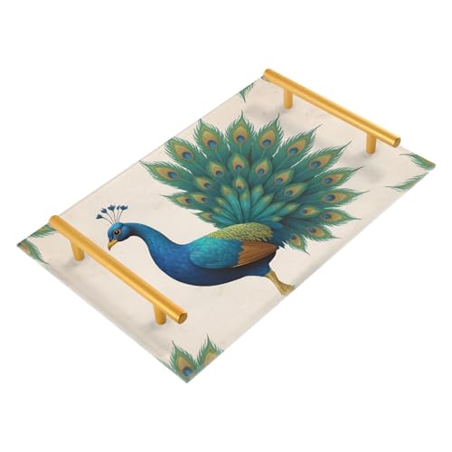 Bathroom Vanity Tray Counter Organizer, Peacock Decorative Tray with Handles Countertop Storage for Bathroom Bedroom Kitchen Home Farmhouse - color: Peacock
