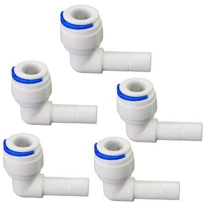 3/8" FPT to 3/8" Push-Fit Elbow for RO System, 5 Pcs | Hard plug quick bend elbow connects 3/8" female thread to 3/8" push-fit for reverse osmosis RO DIY water purification. - style: 3/8 hard socket elbow