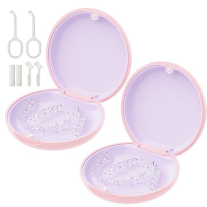 2 Pack Retainer Case, Slim Aligner Case for Invisalign with Tool Kit - color: 2 Pack - Pink & Lavender