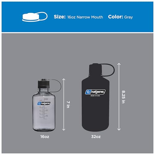 Nalgene 16 oz Narrow Mouth Water Bottle, Gray - color: Gray, size: 16 Ounces