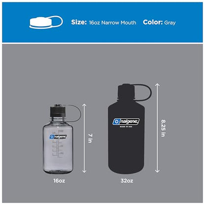 Nalgene 16 oz Narrow Mouth Water Bottle, Gray - color: Gray, size: 16 Ounces