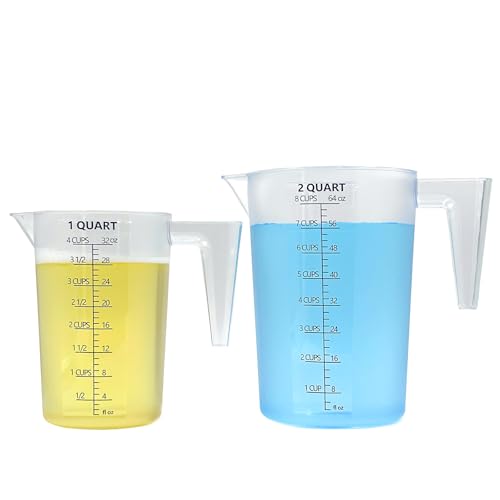 Plastic Measuring Cup with Handle – 32oz & 64oz (1000ml & 2000ml), Durable Pitcher for Pool Chemicals, Lawn Care, Liquid Mixing, Pet Food, Lab & More