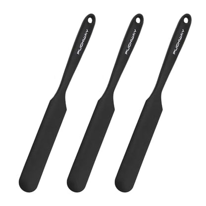 3pcs Silicone Jar Spatulas 10in Long Skinny Heat-Resistant, Narrow Spatula Set for Scraping Peanut Butter, Sourdough, Jam in Small Containers, Blenders & Baking (Black)
