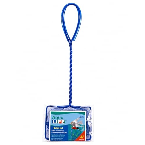 Penn-Plax Quick-Net Aquarium Fish Net - Fine Mesh, Vinyl-Covered Braided Handle - Small Aquarium Cleaning Tool for Gentle Fish Handling - Use in Freshwater & Saltwater Tanks - color: Blue, size: 4" Net - 10" Handle