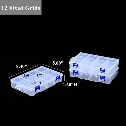 6 Pack Fixed 12 Grids Clear Plastic Storage Divider Box with Lid, Stackable Transparent Compartment Container Organizer Case for Seed Bead, Tiny Button, Small Parts, Art&Craft Supplies