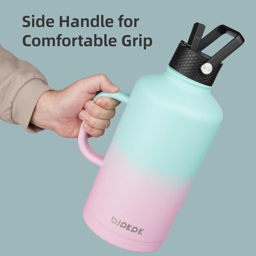 BJPKPK 128oz Insulated Water Bottle with Straw Lid, 1 Gallon Water Jug - color: Marshmallow, style: 128oz-Side Handle