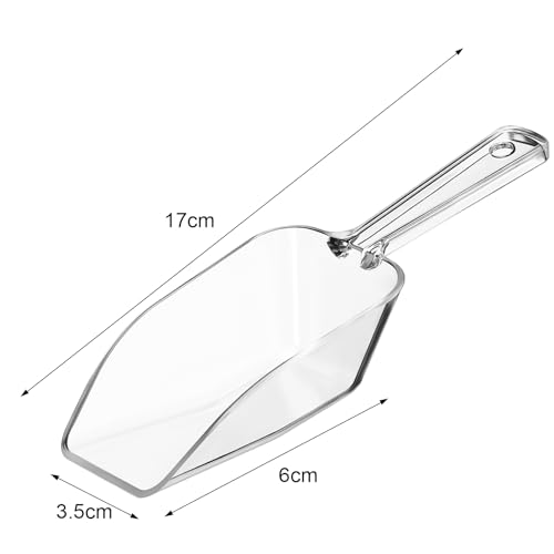 Hestya 4 Pcs Multi Purpose Clear Plastic Scoops for Candy Buffet Acrylic Kitchen Ice Food Popcorn Scoops for Protein Powders, Ice Cream, Coffee, Tea Jar (6.69 Inch)