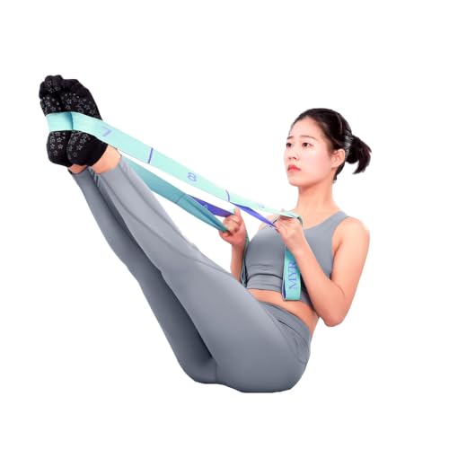 2-Pack Yoga Straps with 11 Loops - Adjustable Elastic Stretching Bands for Pilates, Dance, Ballet Gymnastics & Physical Therapy, Multifunctional Flexibility Exercise Equipment - color: Gray+Blue