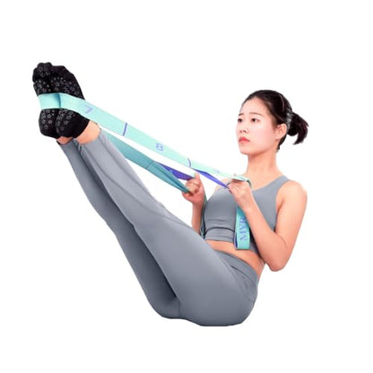 2-Pack Yoga Straps with 11 Loops - Adjustable Elastic Stretching Bands for Pilates, Dance, Ballet Gymnastics & Physical Therapy, Multifunctional Flexibility Exercise Equipment - color: Gray+Blue
