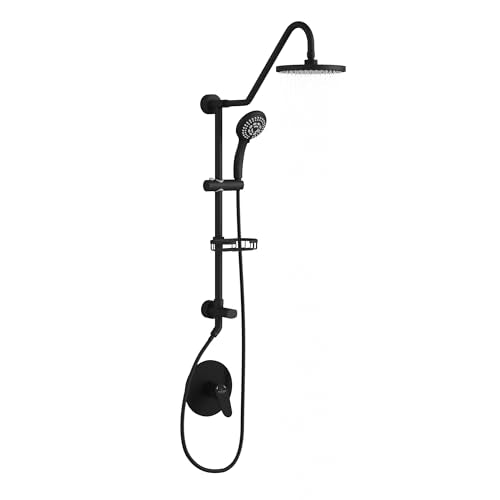 PULSE ShowerSpas Kauai III Matte Black Rain Shower Head with Handheld Spray - 2.5 GPM, 8" Showerhead, 5-Function HandShower, Adjustable Slide Bar - Shower Heads with Handheld Spray Combo - size: 2.5 Gallon Per Minute, style: Matte Black