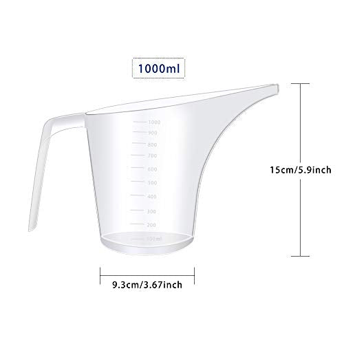 4 Pack Plastic Funnel Pitcher,Large Capacity Long Spout Measuring Cup for Bakeware Molds,Pancake,Batter,Muffin,Cakes,Soap Making(4 Cups/32 Ounces/1000 ml)