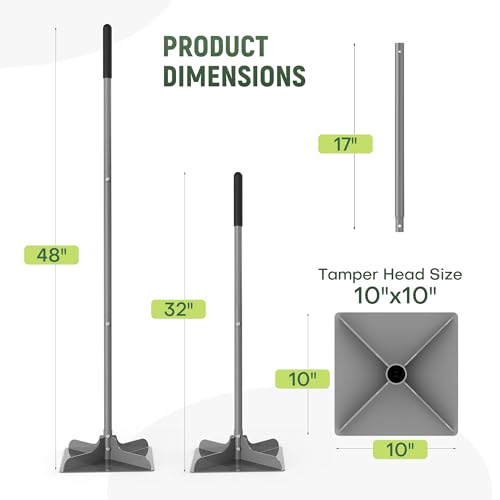 10"×10" Steel Hand Tamper, 48" Adjustable Handle Manual Soil Compactor & Dirt Tamper Tool for Landscaping, Yard, Gravel, Asphalt, Driveway, Garden, Ground Leveling