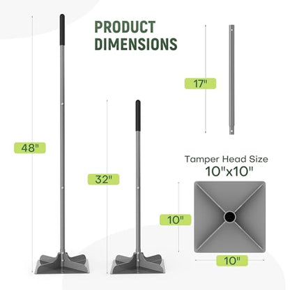 10"×10" Steel Hand Tamper, 48" Adjustable Handle Manual Soil Compactor & Dirt Tamper Tool for Landscaping, Yard, Gravel, Asphalt, Driveway, Garden, Ground Leveling