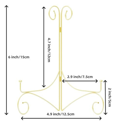 Plate Stand for Display with Hinged Folding Design, 6 Inch Picture Stands for Tables, Small Easels for Displaying Book, Art Piece, Photo and Platter, 6’’ Gold