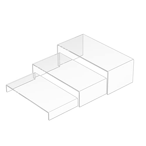Acrylic Risers Display Stands 3pcs, Rectangular Dessert Table Display Set, Clear Display Shelf for Funko Pop, Collectibles, Retails, Shoes, Plants, Home Decors, Decoration - 7.5''x8''x8.5''