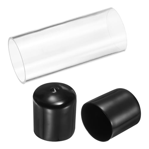 uxcell Clear Rigid Acrylic Pipe, 54mm(2.13") ID x 60mm(2.36") OD 6" Round Polycarbonate Tube Plastic Tubing with Rubber Caps for Plumbing, Lighting, Aquarium, DIY Projects - size: 54mm ID x 60mm OD 6"