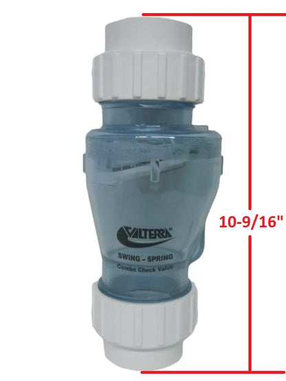 Valterra 200-CU20 PVC Swing/Spring Combination Check Valve, Clear, 2" Union